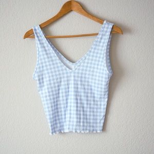 *SOLD* NWOT Light Blue Gingham Double V-neck Tank Top Size L